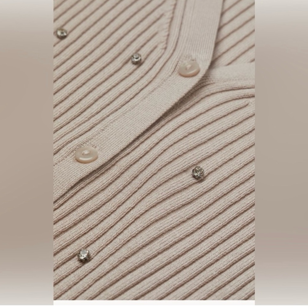 H&M Rhinestone-embellished Ribbed Cardigan NWT - Picture 4 of 5